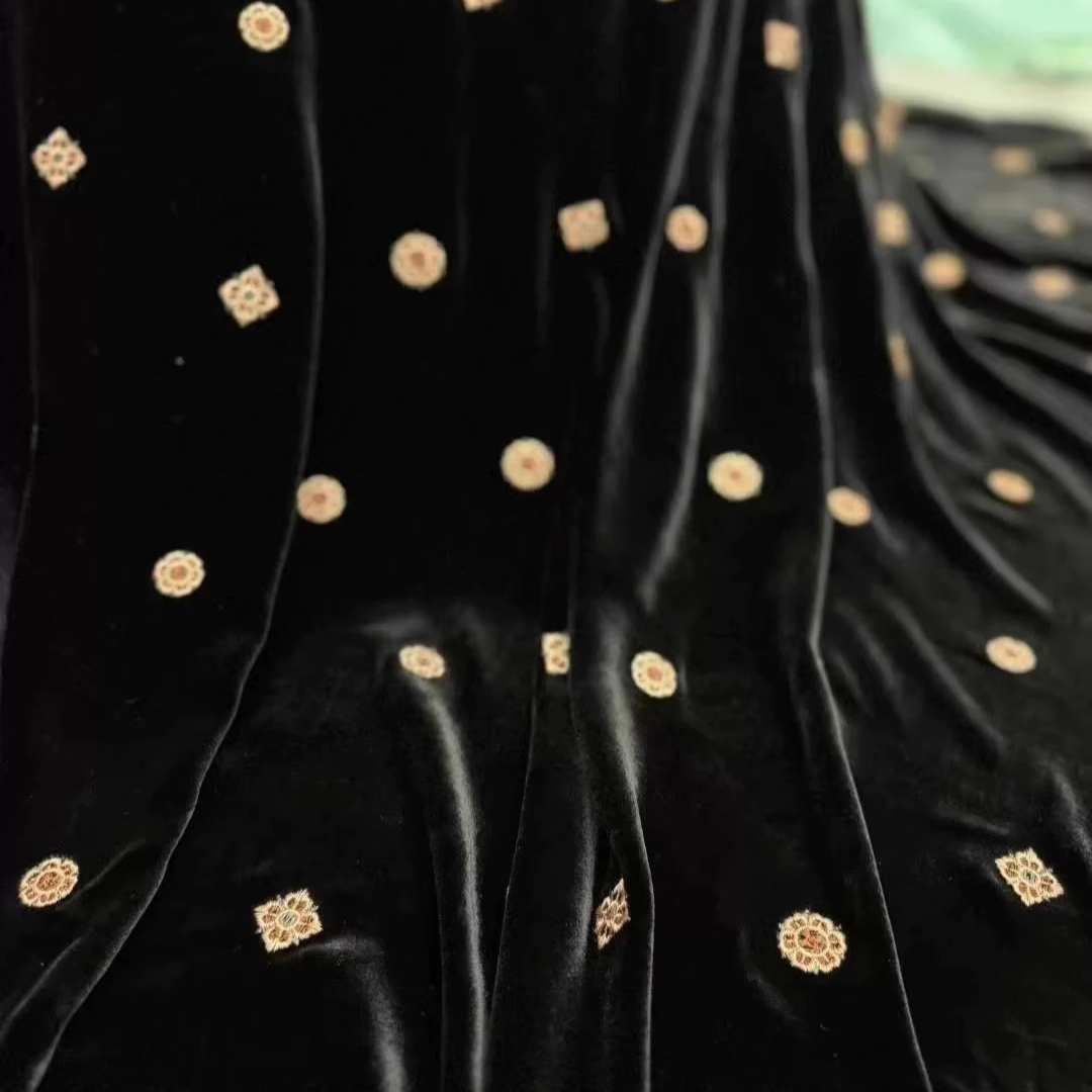 135CM Wide Black Green Embroid - Sewing Velvet Fabric recension och pris